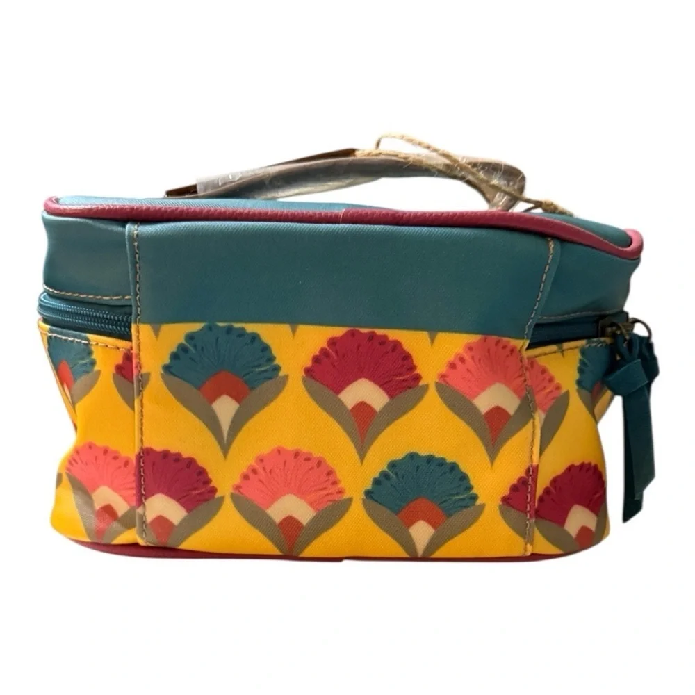 Catchfly Studio Floral Cosmetic Bag Travel Case – Yellow/Teal – NWT